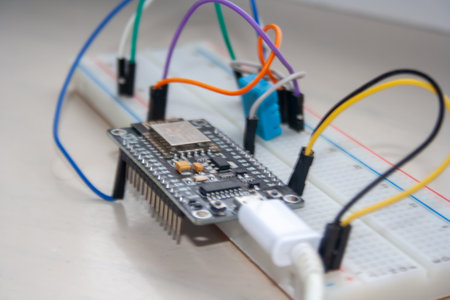 Electronic programming background. Microcontroller project. Arduino electronic platform for...