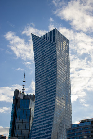 Warsaw Poland, October 2, 2022: View of city center with modern skyscrapers - Golden Terraces Shopping Center. Commercial modern complex. Warsaw landmark viewのeditorial素材