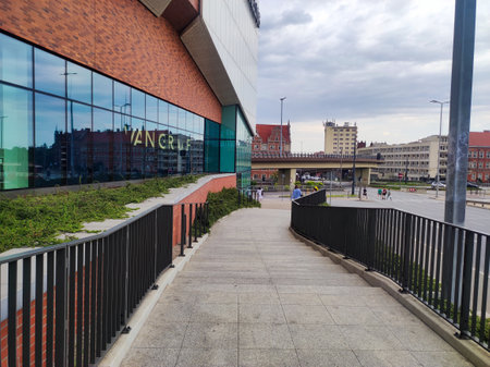 Gdansk Poland, July 18, 2022: View of old town Gdansk. Beautiful morning on the Motlava River. Gdansk view, travel destination in Polandのeditorial素材