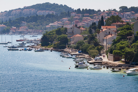 Seaside village and marina in Croatiaの写真素材