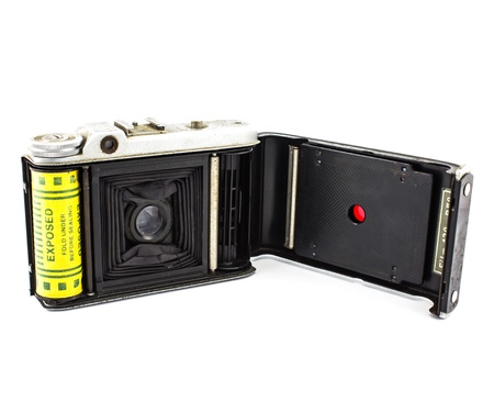 Antique film camera white background.の写真素材