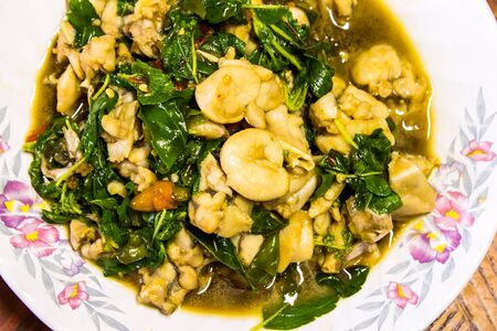 Basil fried frogs with for asianの写真素材