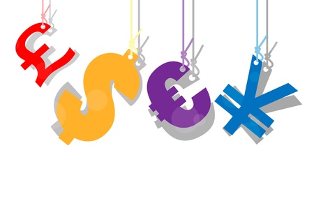 Currency signs - dollar, euro, yen and pound. Vector money symbolのイラスト素材
