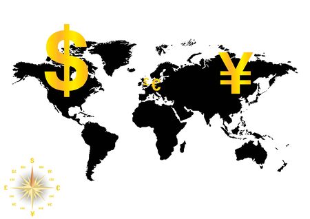 Major currencies on world mapのイラスト素材