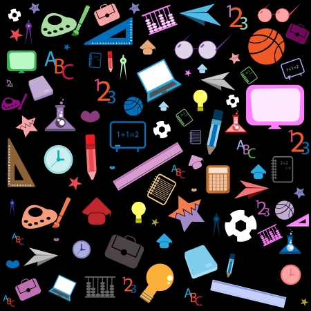 seamless pattern with colorful school icons on background with media iconsのイラスト素材
