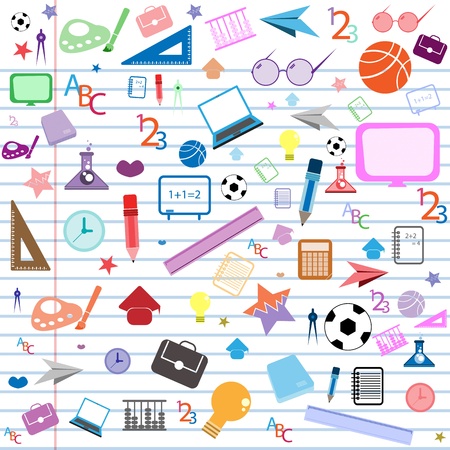 seamless pattern with colorful school icons on background with media iconsのイラスト素材