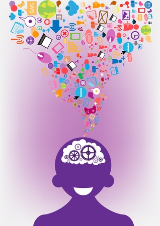 opened male head generating ideas Social network backgroundのイラスト素材