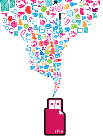 template design with social network icons and USB Flash driveのイラスト素材