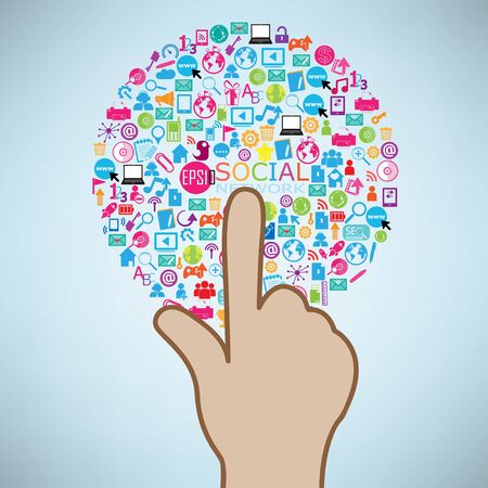 Hand clicking social iconのイラスト素材