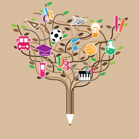 Pencil tree shaped made with school icons set illustrationのイラスト素材