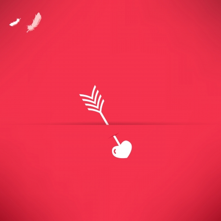 Arrow and feather.,Red Valentine's Day background with heart. Vector illustration.のイラスト素材