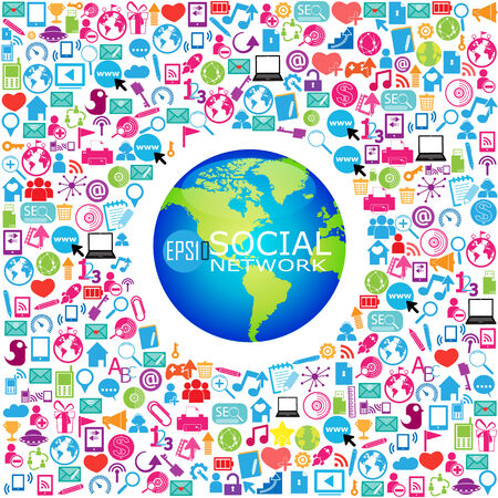 Template design Globe idea with social network icons backgroundのイラスト素材