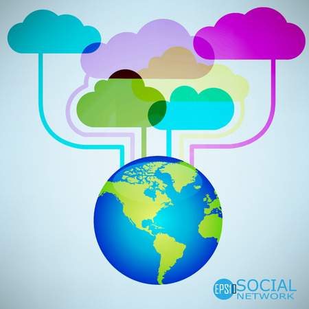 Template design Cloud and Globe idea with social network icons backgroundのイラスト素材
