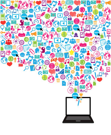 Template design Notebook idea with social network icons backgroundのイラスト素材