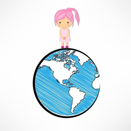 Girls and globe conceptのイラスト素材