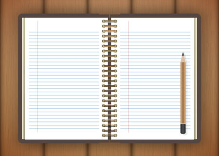 blank realistic spiral notepad notebook and pencil vectorのイラスト素材