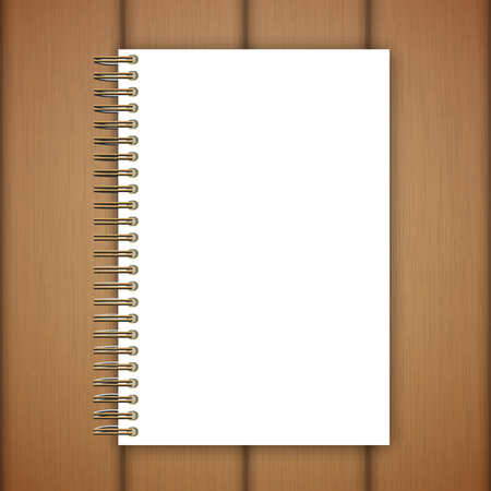 Open notebook page on wooden background - Vector illustrationのイラスト素材