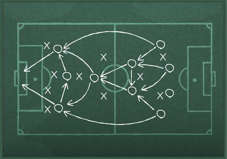 Realistic blackboard drawing a soccer game strategy.のイラスト素材