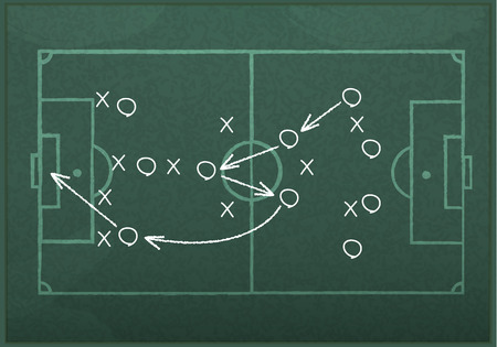 Realistic blackboard drawing a soccer game strategy.のイラスト素材