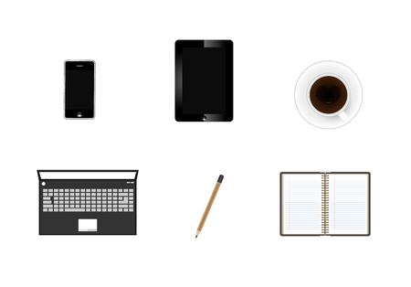 digital tablet with coffee cup and phone iconのイラスト素材