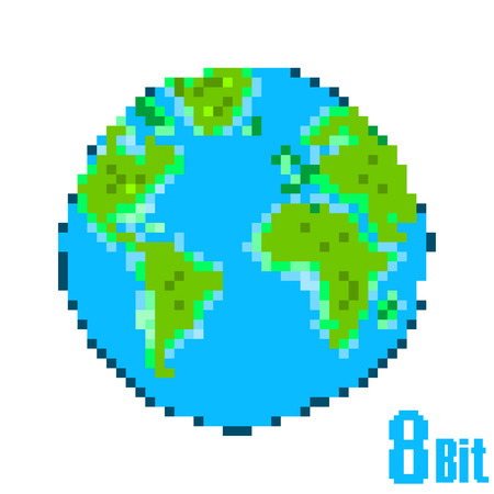 Earth Day Pixel. Save the Earth concept style 8 bit.のイラスト素材