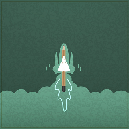 Creativity learning. Rocket ship launch made with pencilsのイラスト素材