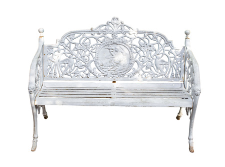 White bench with the bush Backgroundの写真素材