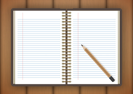 blank realistic spiral notepad notebook and pencil vectorのイラスト素材