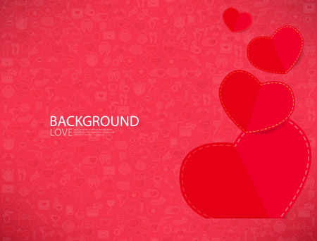 Red paper heart Valentines day card with sign on Icon love backgroundのイラスト素材