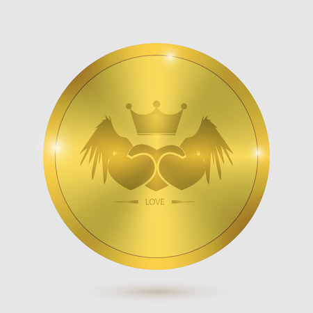 icon heart angel valentines day guarantee of gold metal badges.のイラスト素材
