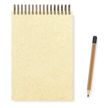 blank realistic spiral notepad notebook and pencil vectorのイラスト素材