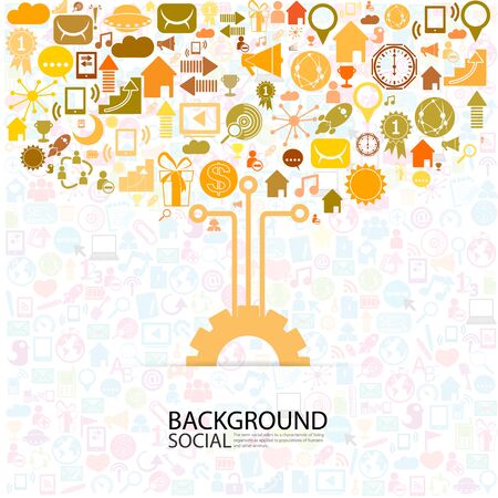 Template design Businessman thinking idea gear with social network icons backgroundのイラスト素材