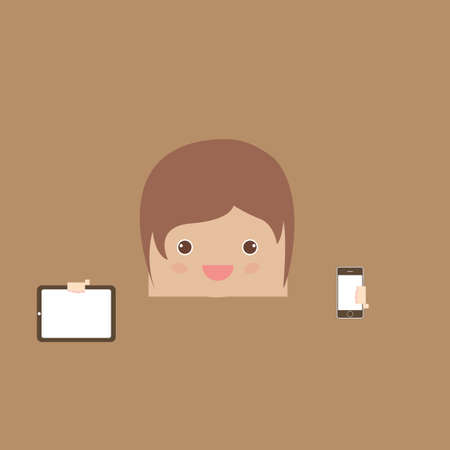 cartoon doodle man rectangle hand phone of business, vector illustrationのイラスト素材