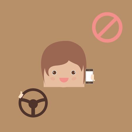 cartoon doodle man no cell phones while driving, vector illustrationのイラスト素材