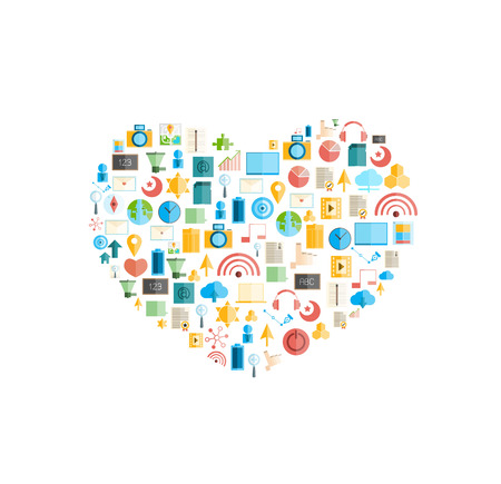 Heart social network with media icons background, vector illustrationのイラスト素材