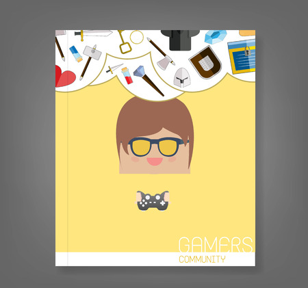 book cartoon doodle man rectangle play games game weapon icons, vector illustrationのイラスト素材