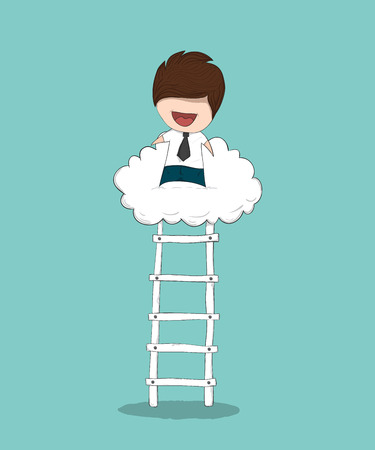 Business man up stairs to successful up cloud, doodles, drawing by hand vectorのイラスト素材