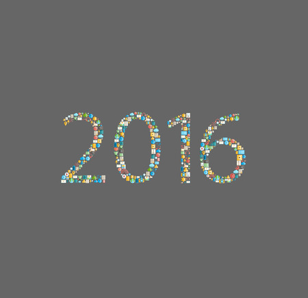 Happy new 2016 year social network with media icons, vector illustration