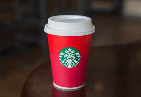 Bangkok ,Thailand-November 7 : Christmas theme of Starbucks Hot beverage coffee on table on 7 November 2015 at Expressway Asia Center, Bangkok, Thailand.のeditorial素材