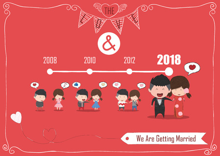 Duration cute cartoon Wedding couple men and women card for chinese dress, cute Valentine's Day card, drawing by and digital illustration created without reference image.のイラスト素材