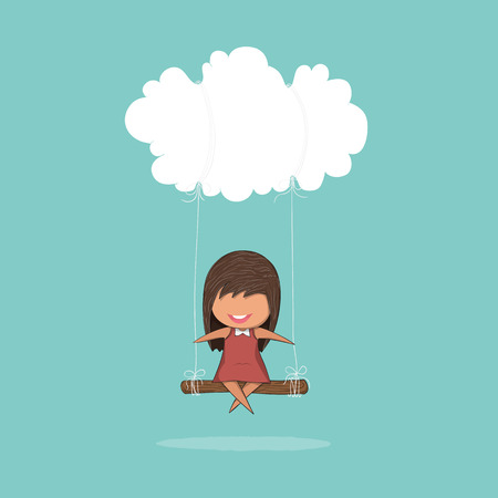 Cartoon girl swinging on a cloud,  digital illustration created without reference image.のイラスト素材