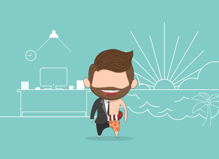 Vector illustration of a happy face businessman with beard. a concept of balancing personal life between office and holiday. drawing by hand vector and digital illustration created without reference image.のイラスト素材