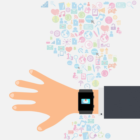 Unread messages on the smart phone and cloud technology with social network icons background. vector illustrationのイラスト素材