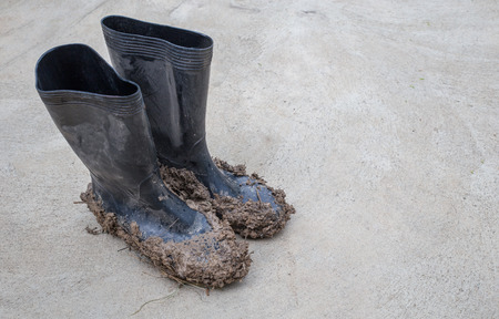 Muddy rubber bootsの写真素材
