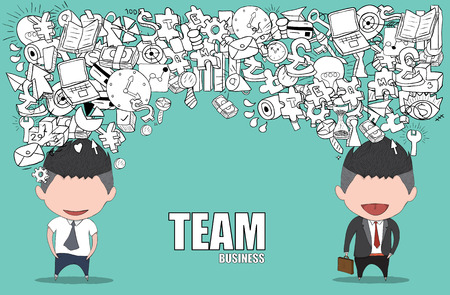 Happy face businessman on business doodles objects background., drawing by hand vectorのイラスト素材