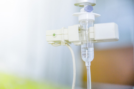 Saline bag and saline for intravenous infusion for patient in hospitalの写真素材