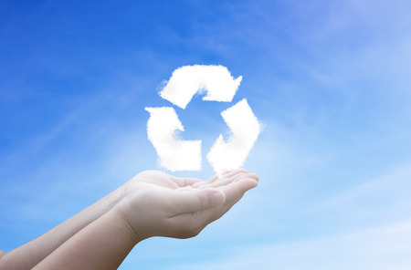 Hand holding cloud  with recycle conceptの写真素材