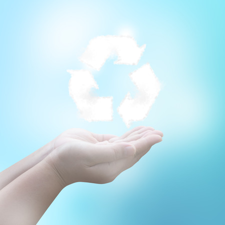 Hand holding cloud  with recycle conceptの写真素材