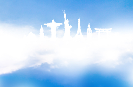 Travel Cloud on sky backgroundの写真素材