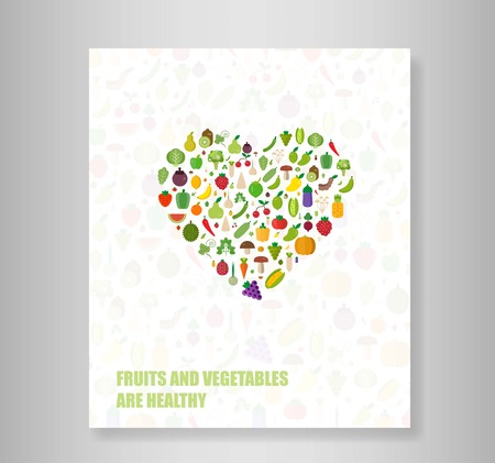Book heart vegetables fruits, vegetables, organic. Flat vector illustration.のイラスト素材
